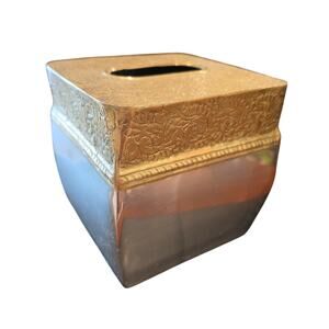 Veratex Tissue Box Cover Square Embossed Brass Chrome Shiny Boho Bathroom Decor